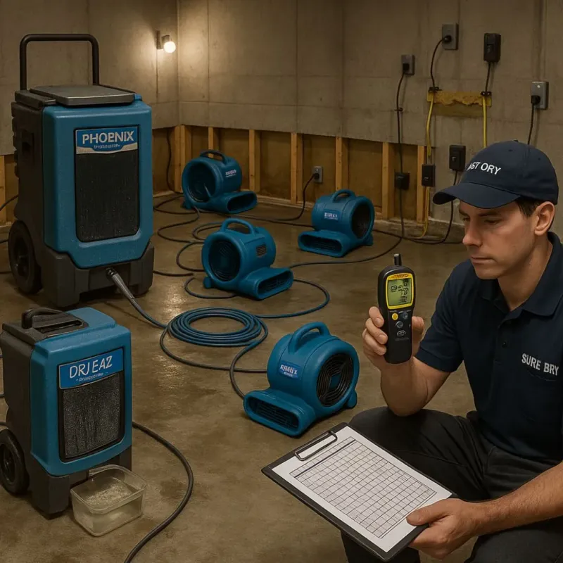 Structural Drying and Dehumidification process in Plains, TX